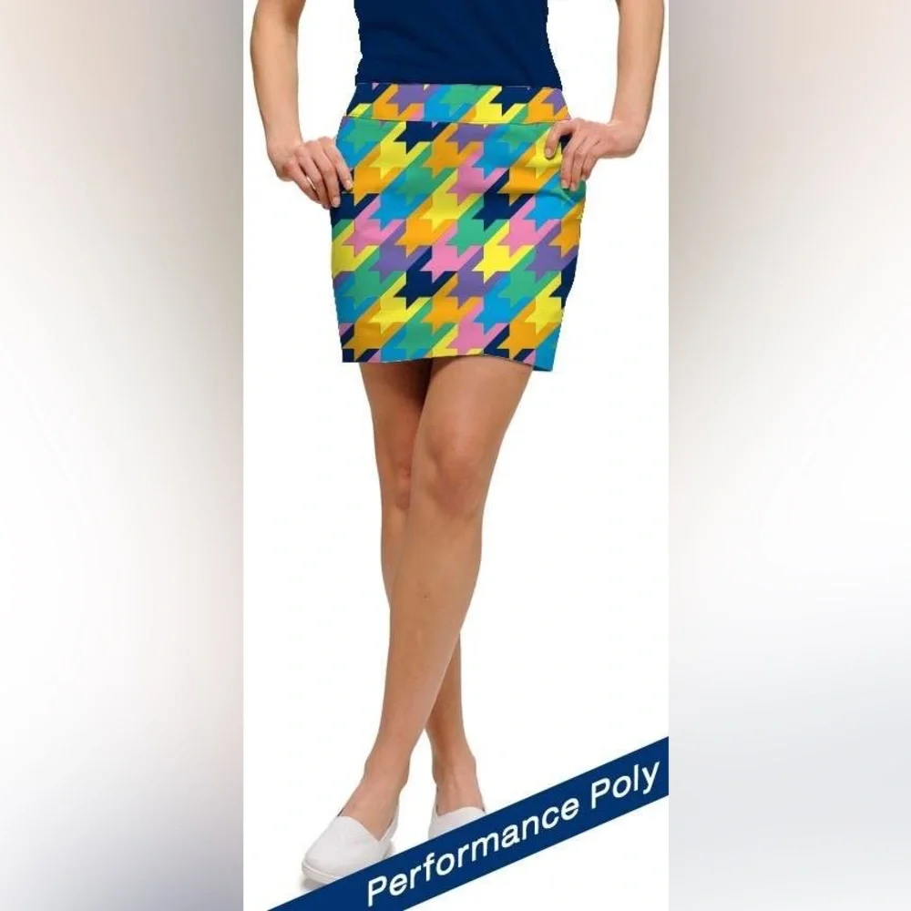 Loudmouth 6 Colorful Peaches‎ & Cream Print Skort Golf Skirt Bright Houndstooth